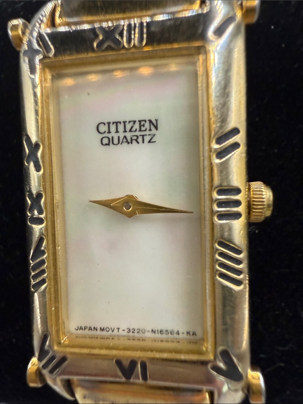 Citizen Gold Tone Rectangular Mother-of-Pearl Cuff Style Dial Watch